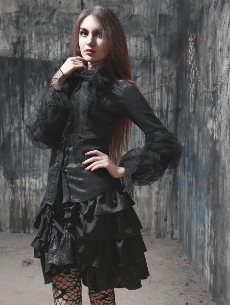 Black Long Sleeves Vintage Gothic Blouse for Women - Devilnight.co.uk