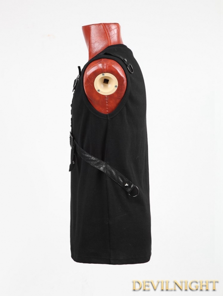 Black Gothic Rib Shirt with Ether Belt - Devilnight.co.uk