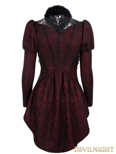 Red Lace Gothic Swallow Tail Style Jacket for Women - Devilnight.co.uk