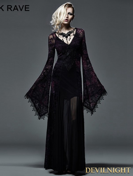 Dark Violet Sexy Gothic Long Vampire Dress - Devilnight.co.uk