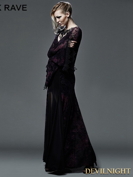Dark Violet Sexy Gothic Long Vampire Dress - Devilnight.co.uk