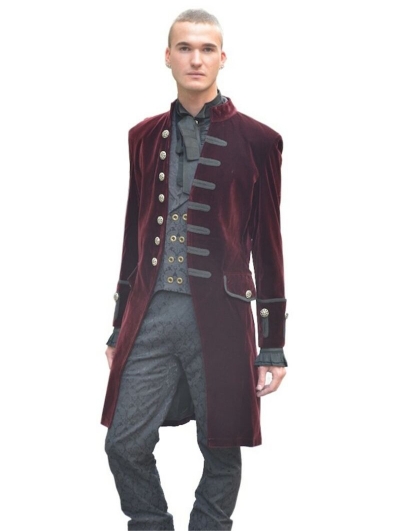 Wine Red Alternative Gothic Coat for Men - Devilnight.co.uk