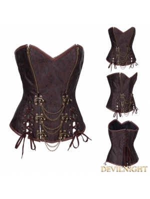 Brown Brocade Overbust Steampunk Corset