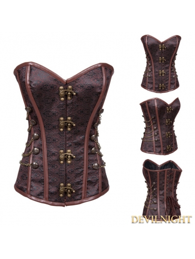 Brown Military Inspired Overbust Steampunk Corset 