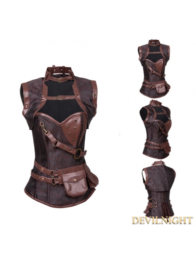 Brown Overbust Steampunk Corset with Jacket