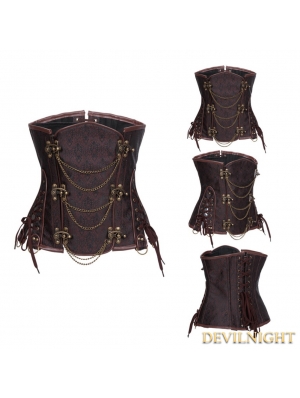 Brown Brocade Underbust Steampunk Corset