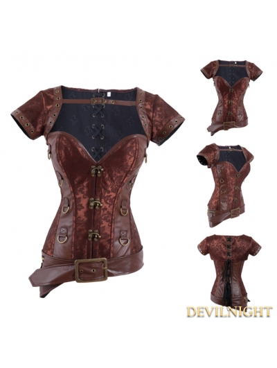 Brown Overbust Steampunk Corset with Jacket