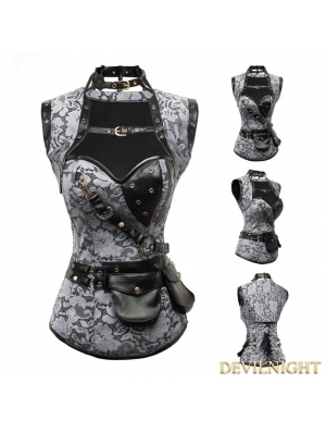 Black Pattern Overbust Steampunk Corset with Jacket