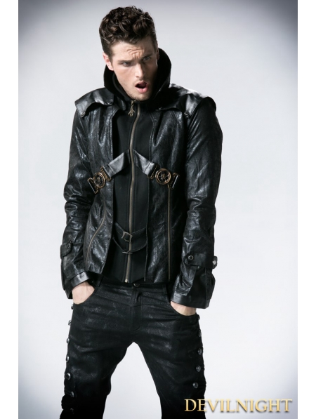Black Leather Vampire Style Gothic Jacket for Men - Devilnight.co.uk