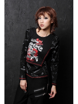 Black Crossbones Pattern Punk T-Shirt for Women