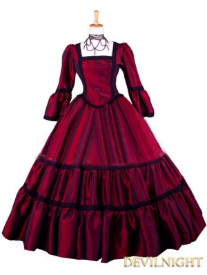 Red Taffeta Simple Victorian Ball Gowns