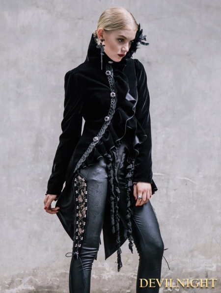 Black Vintage Gothic Swallow Tail Jacket for Women