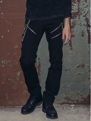 Black Zipper Chain Gothic Punk Pants for Men