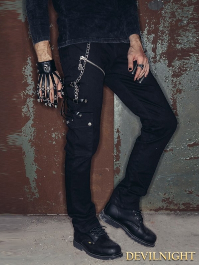 Black Zipper Chain Gothic Punk Pants for Men
