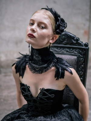 Black Gothic Feather Collar Shawl