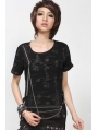 Black Short Sleeves Chain Punk T-Shirt for Women