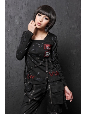 Black Long Sleeve Punk T-Shirt for Women