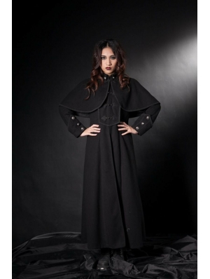 Black Gothic Long Coat with Cape for Women