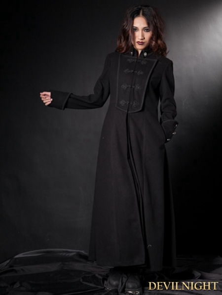 Black Gothic Long Coat with Cape for Women - Devilnight.co.uk