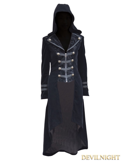 Black Velvet Gothic Hooded Long Coat for Women