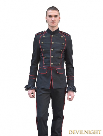 Black and Red Gothic Military Style Jacket for Men