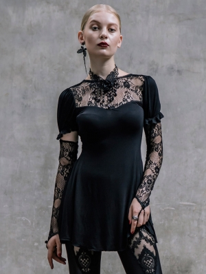 Black Long Sleeves Lace Gothic Shirt for Women