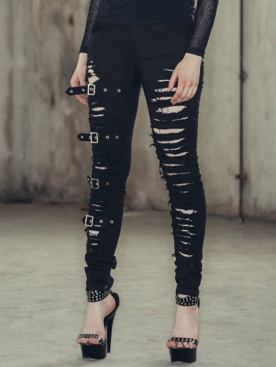 Black Denim Gothic Punk Pants for Women