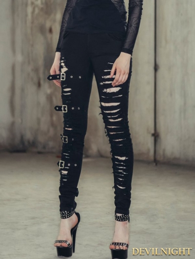 Black Denim Gothic Punk Pants for Women