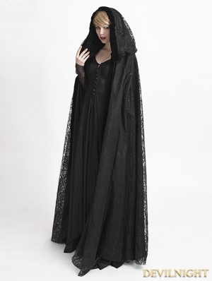 Black Gothic Long hooded Cape for Women