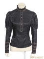 Black Jacquard Long Sleeves Steampunk Shirt for Women 