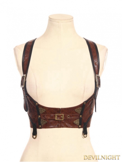 Brown Steampunk Leather Underbust Harness