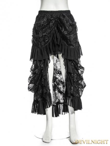 Black High-Low Lace Steampunk Skirt - Devilnight.co.uk