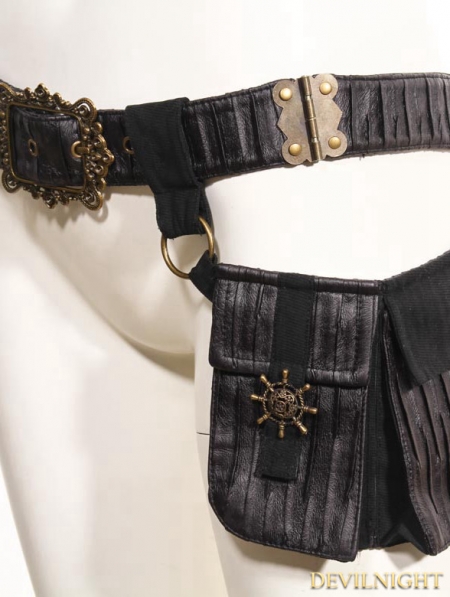 Black Leather Steampunk Belt with Pocket Bag - Devilnight.co.uk