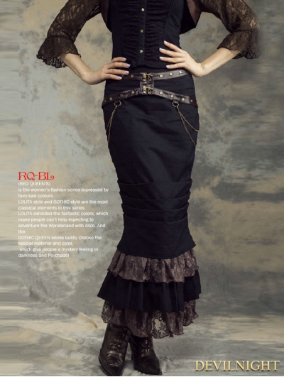 Black Cotton Mermaid Steampunk Long Skirt