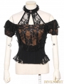 Black Steampunk Halter Short Sleeves Shirt for Women