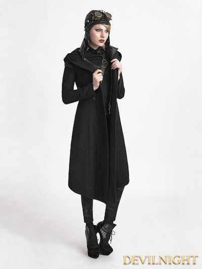 Black Gothic Hooded Coat for Women