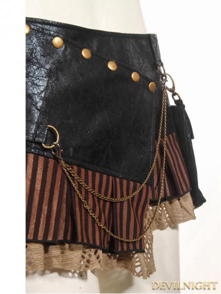 Black Steampunk Short Skirt with Waist Bag - Devilnight.co.uk