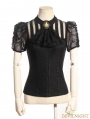 Black Short Sleeves Bowtie Steampunk Shirt