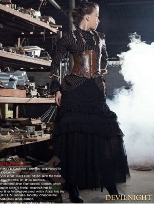 Black Layers Steampunk Long Skirt
