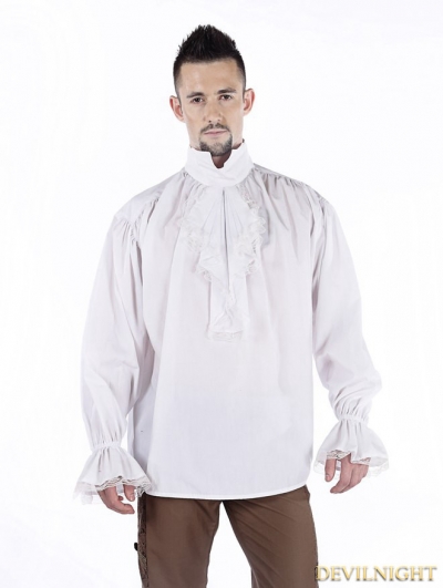 White Vintage High Collar Gothic Blouse for Men