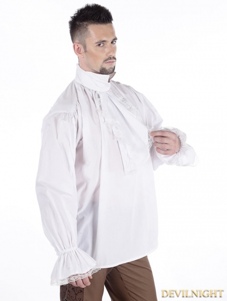 White Vintage High Collar Gothic Blouse for Men - Devilnight.co.uk