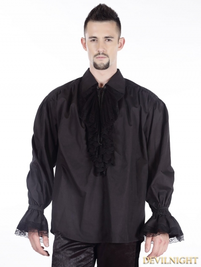 Black Vintage Gothic Blouse for Men - Devilnight.co.uk