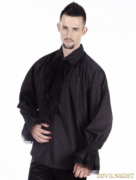 Black Vintage Gothic Blouse for Men - Devilnight.co.uk