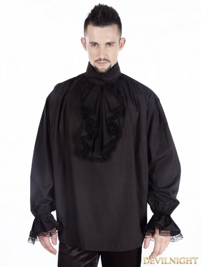 Black Vintage High Collar Gothic Blouse for Men