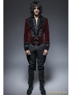Wine Red Gothic Gentle Jacket with Scissors Tail