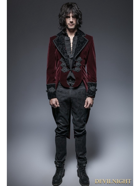 Wine Red Gothic Gentle Jacket with Scissors Tail - Devilnight.co.uk