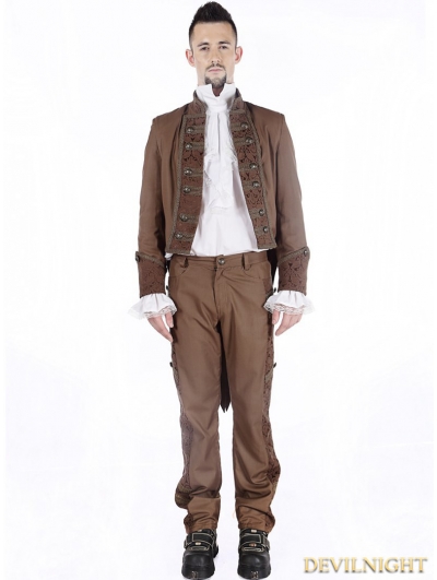 Brown Vintage Steampunk Tuxedo Jacket for Men