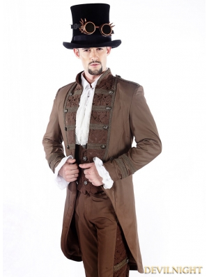 Brown Vintage Double-Breasted Steampunk Jacket for Men