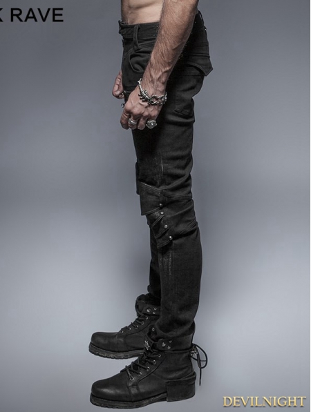Black Gothic Punk Armor Knee Jeans for Man - Devilnight.co.uk