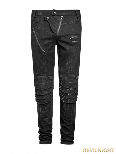 Black Gothic Punk Armor Knee Jeans for Man - Devilnight.co.uk